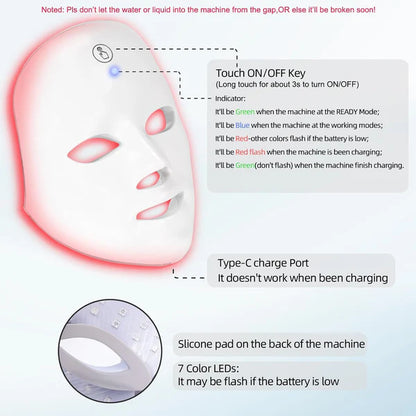 LED Light Therapy Mask – 7-Color Skin Care Mask, Cordless